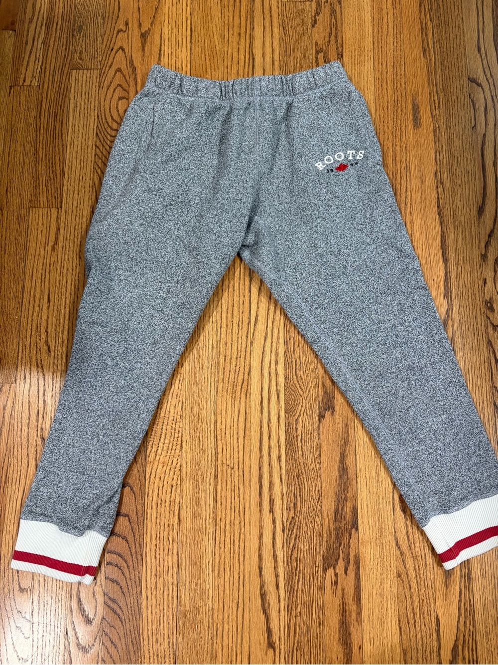 Roots Canada Men Grey Joggers with Red & White Ankle Stripes